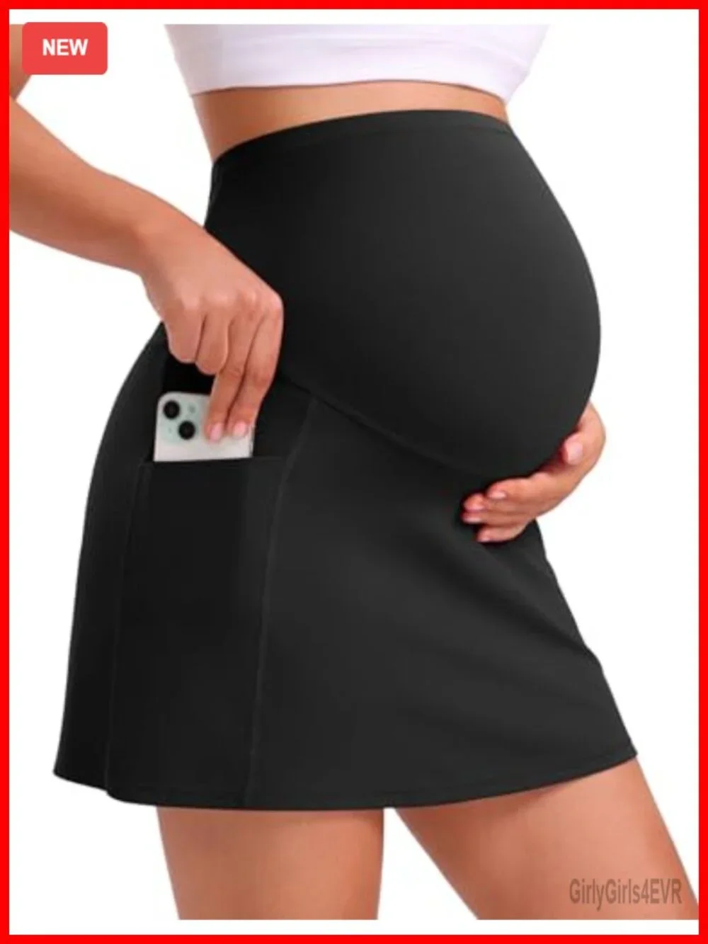 Maternity Tennis Skort with Built-in Shorts & Pockets Over Belly High Waist